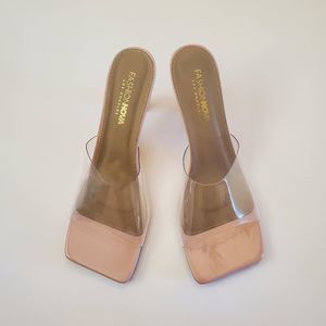 Fashion Nova Clear Nude Kitten Heels, 8.5